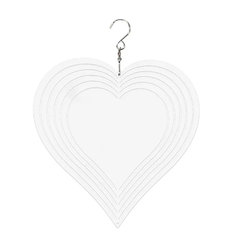 Girandole a vento in bianco a sublimazione Amore a forma di cuore Spazi vuoti in metallo da appendere in alluminio bianco per fai da te DOPPI lati stampabili