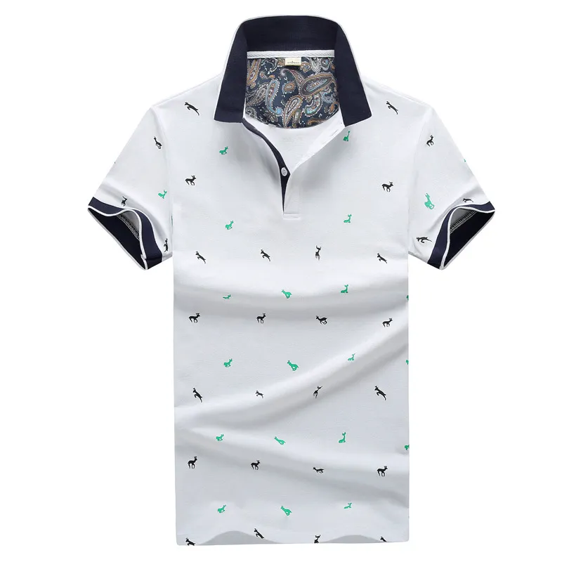 Mens Polos Printed Shirt Cartoon 100% Cotton Short Sleeve Camisas Stand Collar Male Shirts M-3XL