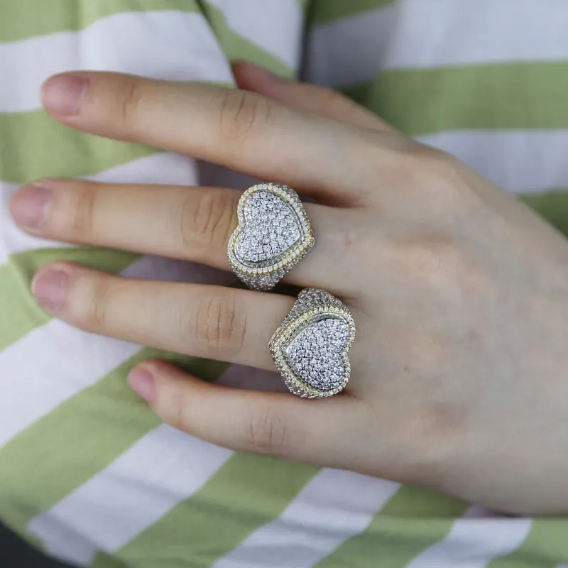 Rig de Casamento Banhado em Dois Tons Pavimentado 5A Pedra de Zircão Cúbico para Mulheres Homens Anéis de Dedo Jóias Polonesas de Alta Qualidade Atacado