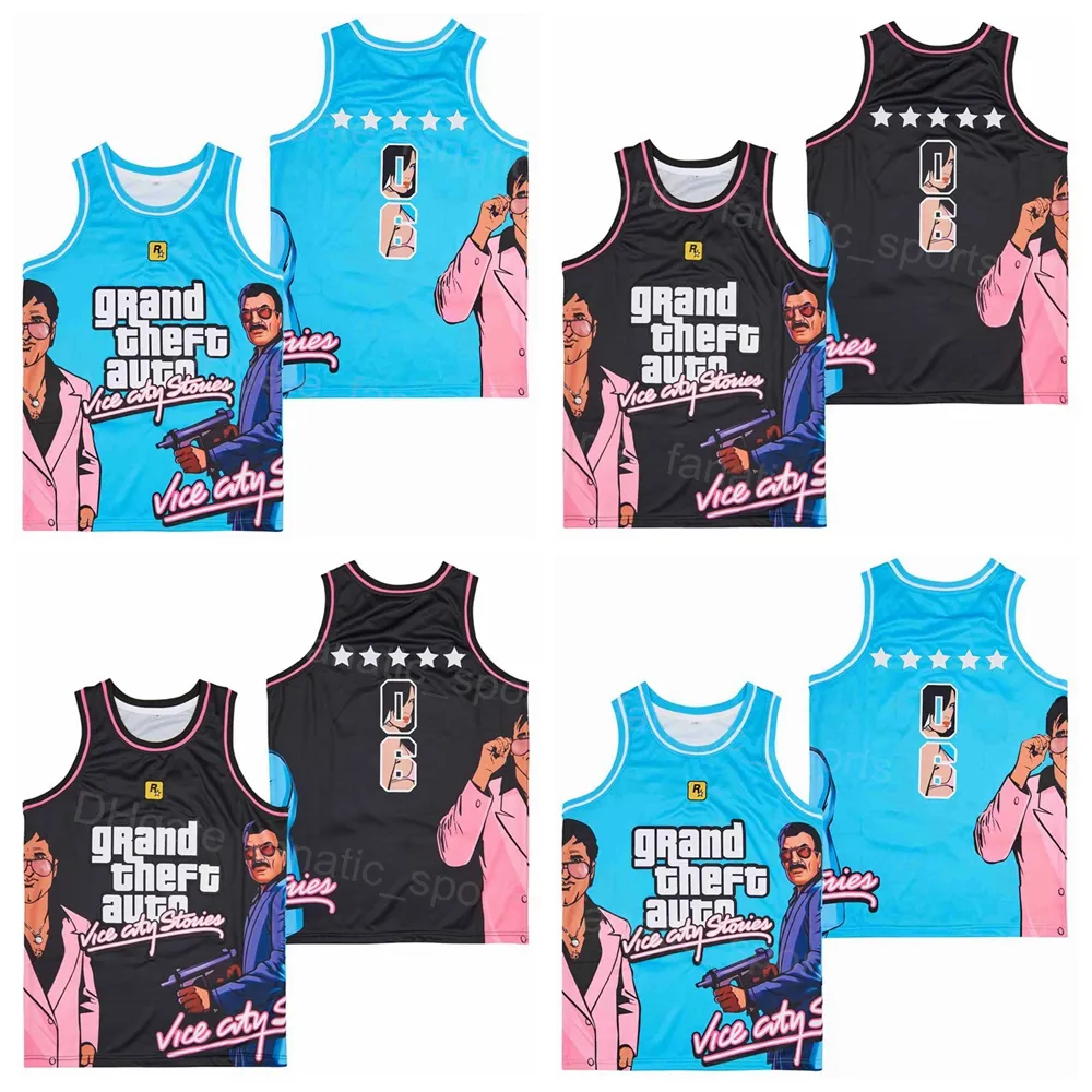 Basquetebol O filme Grand Theft Auto Filme Jersey 06 GTA Vice Stories Rockstar Jogos Hiphop para Desporto Fãs Pure Algodão Hip Hop Blue Equipe Black Color Stitched