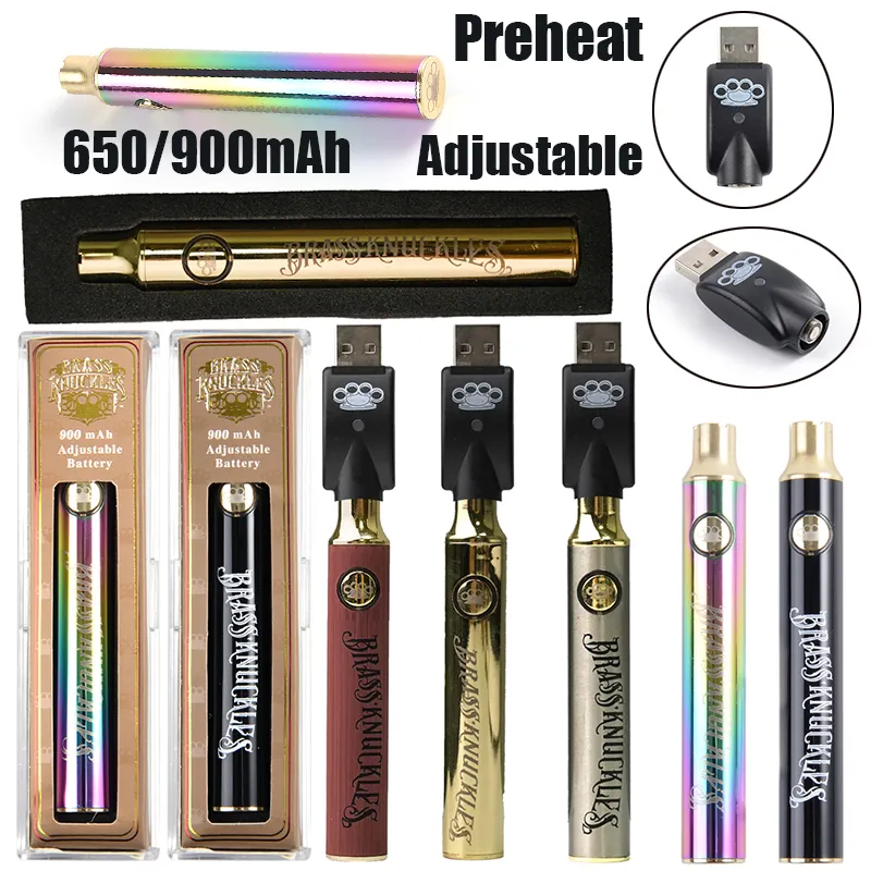 Brass Knuckles Battery 650mAh 900mAh 510 Thread Battery BK E Cigarette Gold Wooden SS Adjustable