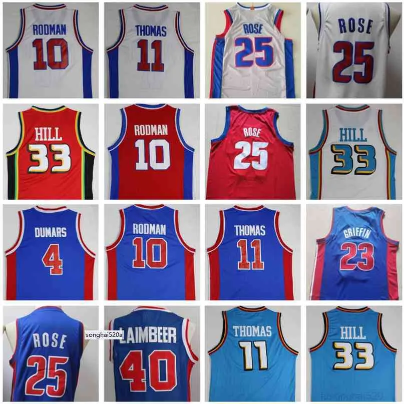 Derrick Rose Jersey Basketball City Isiah Thomas Bill Laimbeer Dennis Rodman Joe Dumars Grant Hill Blake Griffin Blue Whi jerseys