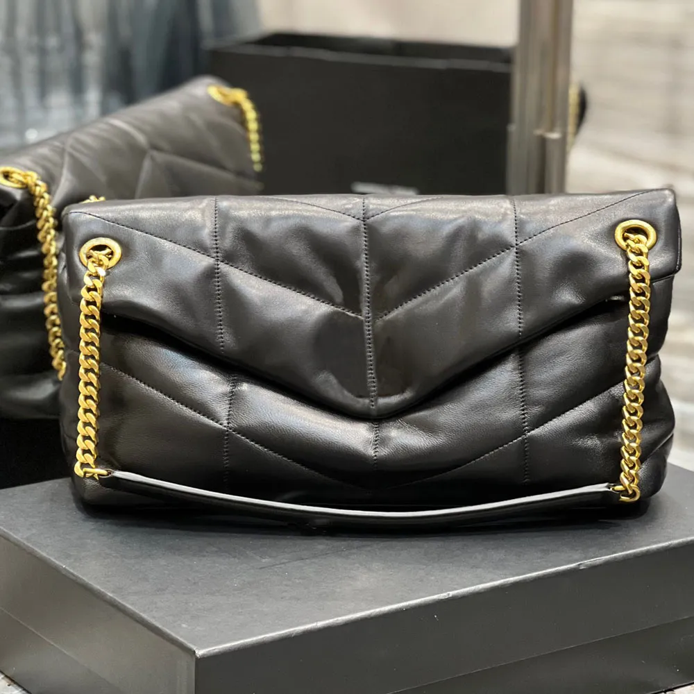 Tasarımcı Omuz Çantası Loulou Puffer Deri çift kayışlı kuzu derisi yumuşak, esnek crossbody altın gümüş donanım