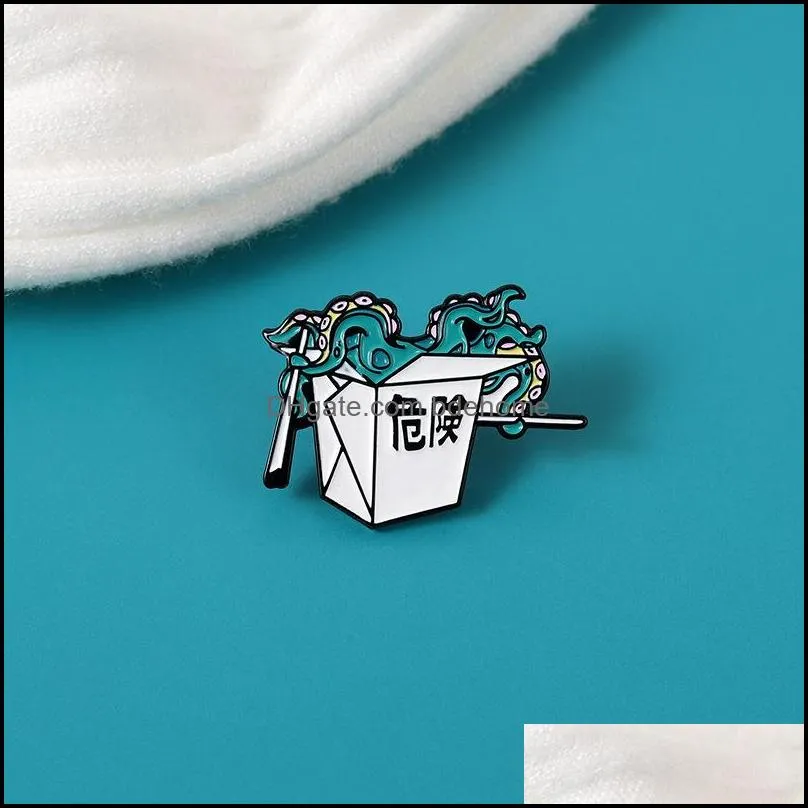 chinese characters danger octopus box shaped brooches pins retro unisex alloy enamel animal clothes badge backpack jeans sweater clothes brooch