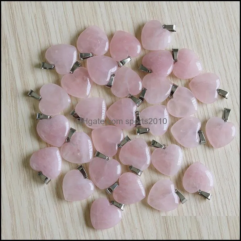 natural stone charms 20mm heart shape rose quartz pendants chakras gem stone fit earrings necklace making assorte sports2010