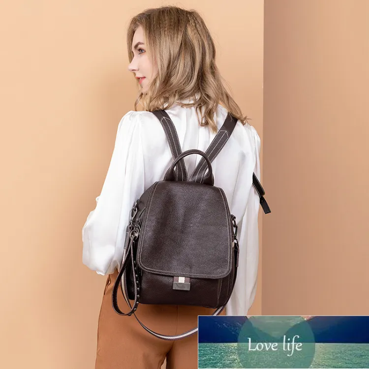 Nouveau design sac à dos Style coréen tout match en cuir véritable sac pour femmes en cuir de vachette Anti-vol Flip sac de voyage en cuir souple