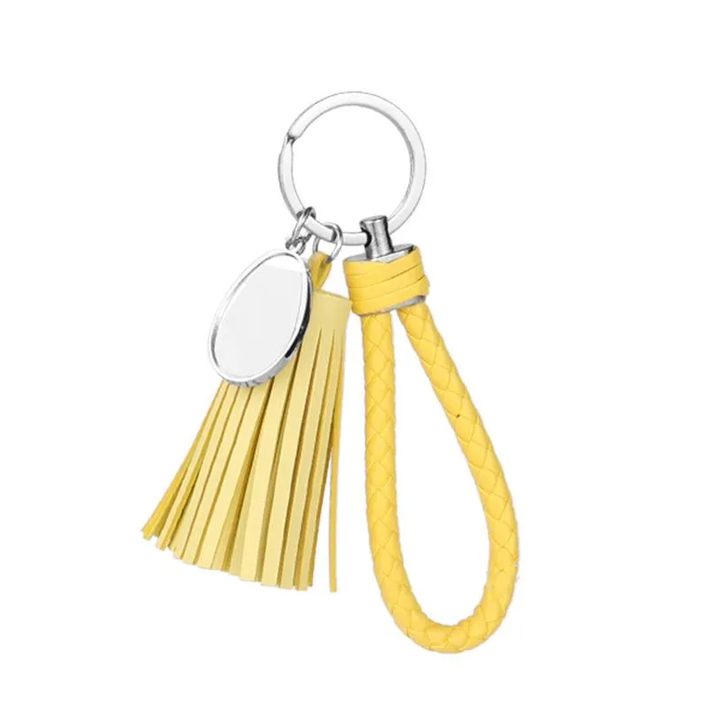 Sublimation Blank Tassel Keychain Pendant Heat Transfer Luggage Decoration Leather Keychains DIY Couple Keyring