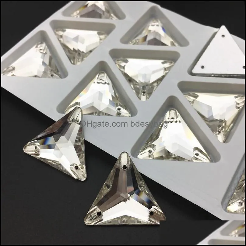 other crystal sew on rhinestone good quality 12 16 22mm clear glass triangle flatback sewing button for diy garment bags shoes