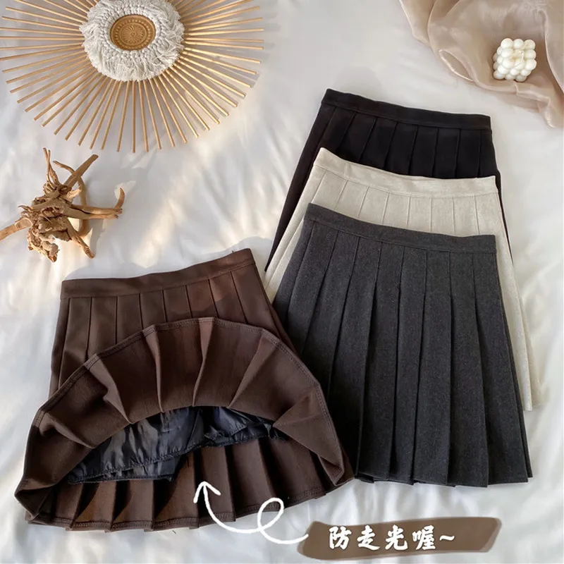 Primavera e autunno 2022 Nuova Edizione coreana addensata Skirt pieghettata a pieghe da donna in vita alta versatile sottile lana a-word gonna tendenza