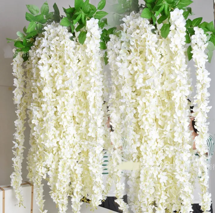 Bröllopsdekorationer Artificial Wisteria Vine Rattan Silk Flower 1,5 meter mittstycken Dekorationer Bouquet Garland Ornament