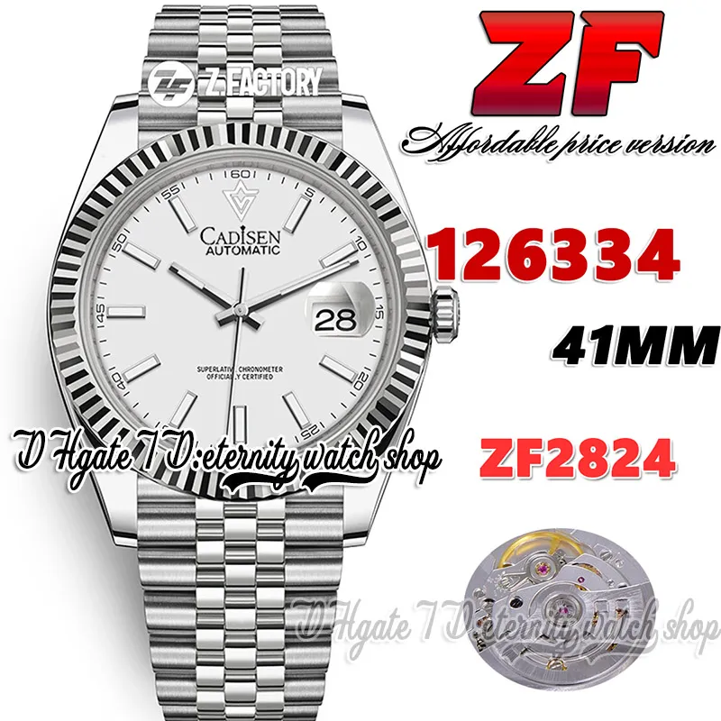 ZF zf126334 ETA 2824 ZF2824 Automatic Mens Watch 41MM Fluted Bezel White Dial Stick Markers 904L Stainless Steel Bracelet And Case Super Version eternity Watches