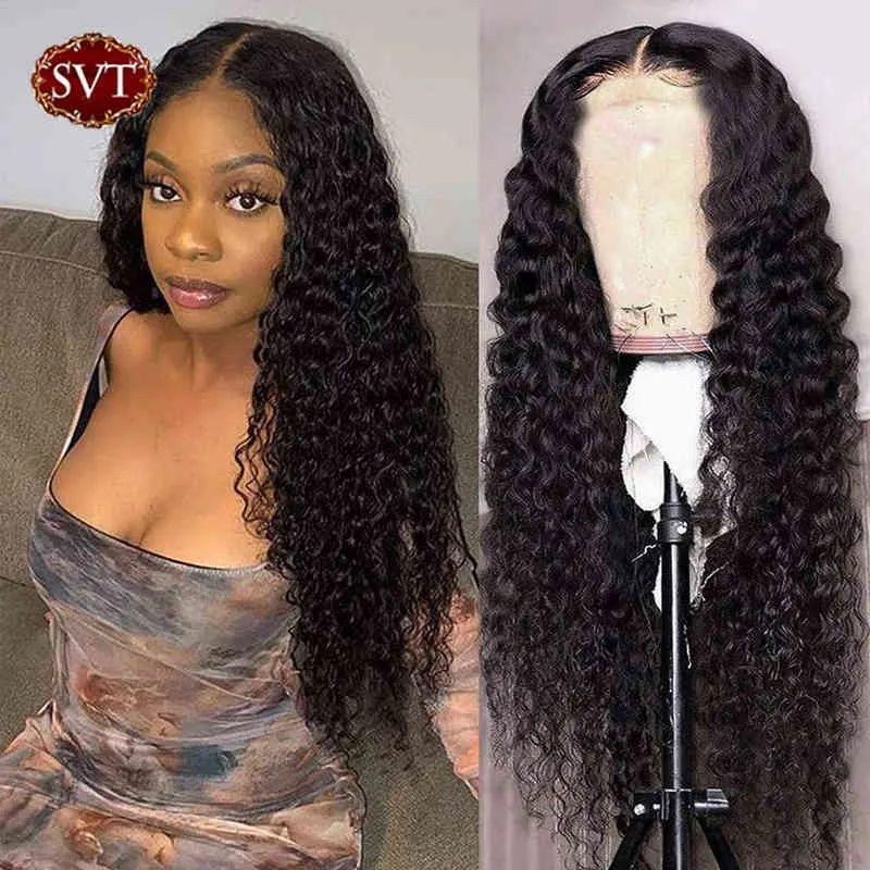 Svt 30 polegadas de cabelo humano onda profunda Lace Frontal Wig Curly 4x4 Fechamento Brasileiro 13x4 Frente S For Women 220609