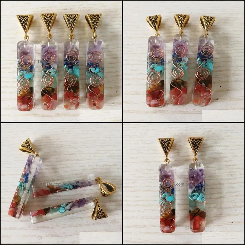 colorful chakras amethysts lapis lazuli 7 colors stone pillar charms pendants healing crystal hangings fashion jewelry making