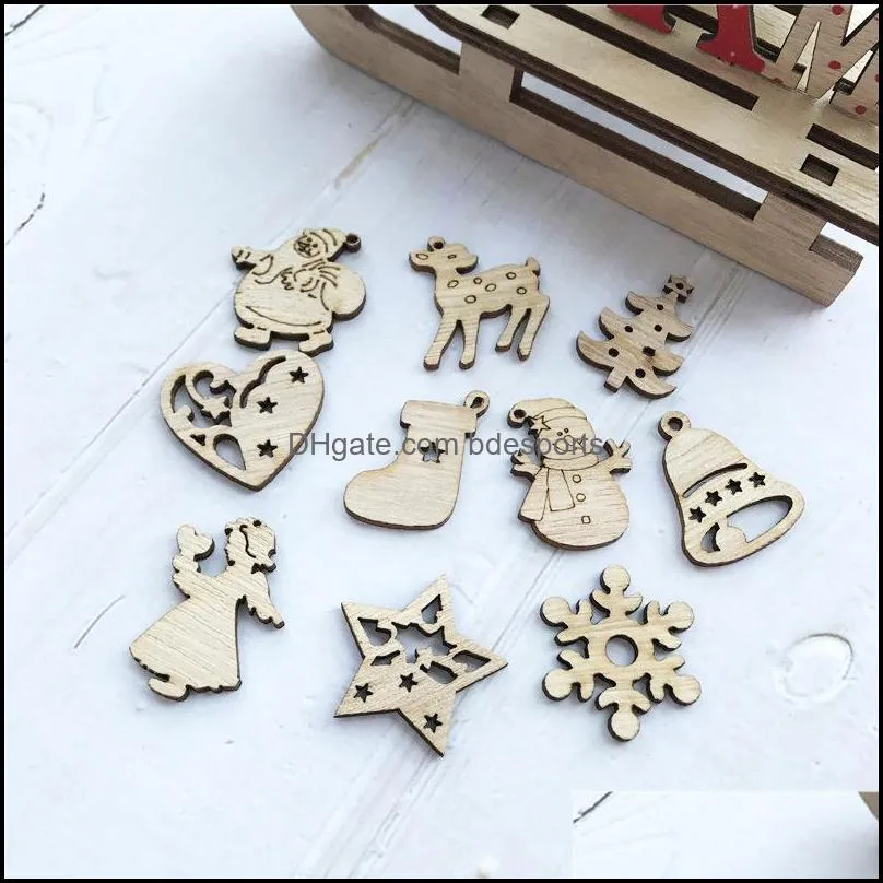 Novelty Items DIY Natural Wood Chips Santa Claus Christmas Tree Ornament Charm Children Gift Snowman Shape Decoration