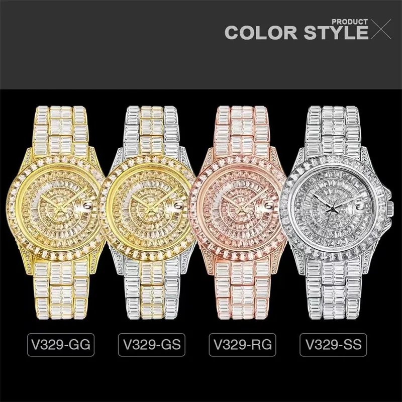 Montre de Luxe Men Relva 42mm Quartz Movimento Fino Caixa de aço Correia de couro Babysbreath Diamond Watch Relvadores de pulseiras à prova d'água