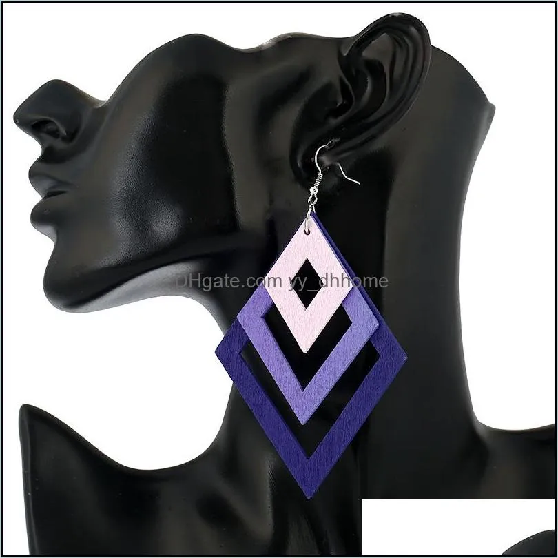 wood diamond drop earrings for women girl fashion hollow multi layer dangle and chandelier earrings jewelry wholesale - 0821wh