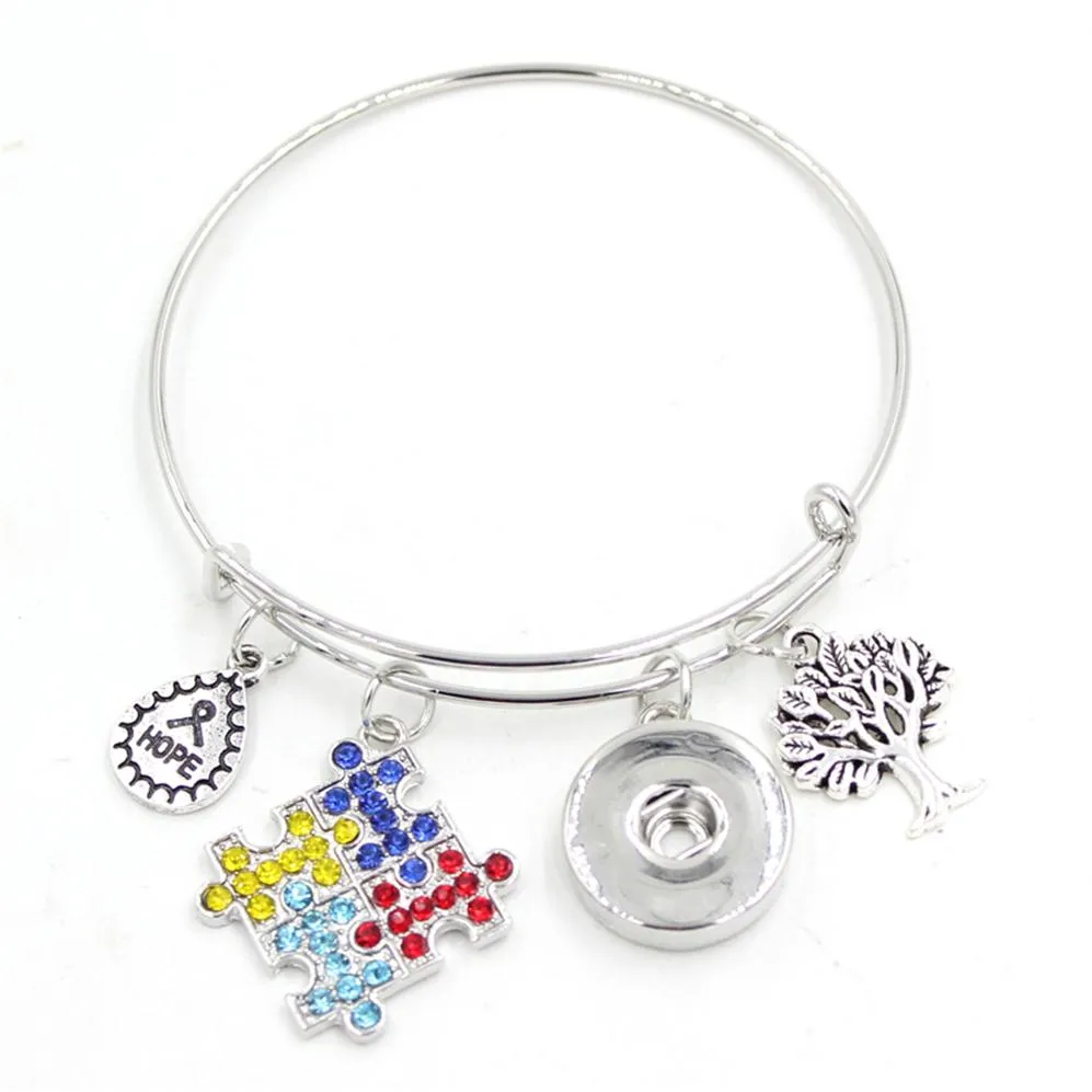 Free shipping internationally New Arrival Snap Jewelry Hope Ribbon Tree  Lift Puzzle Autism Charm Expandable Wire Adjustable Snap Bangles Bracelet  for women puls201h - www.click4vector.com