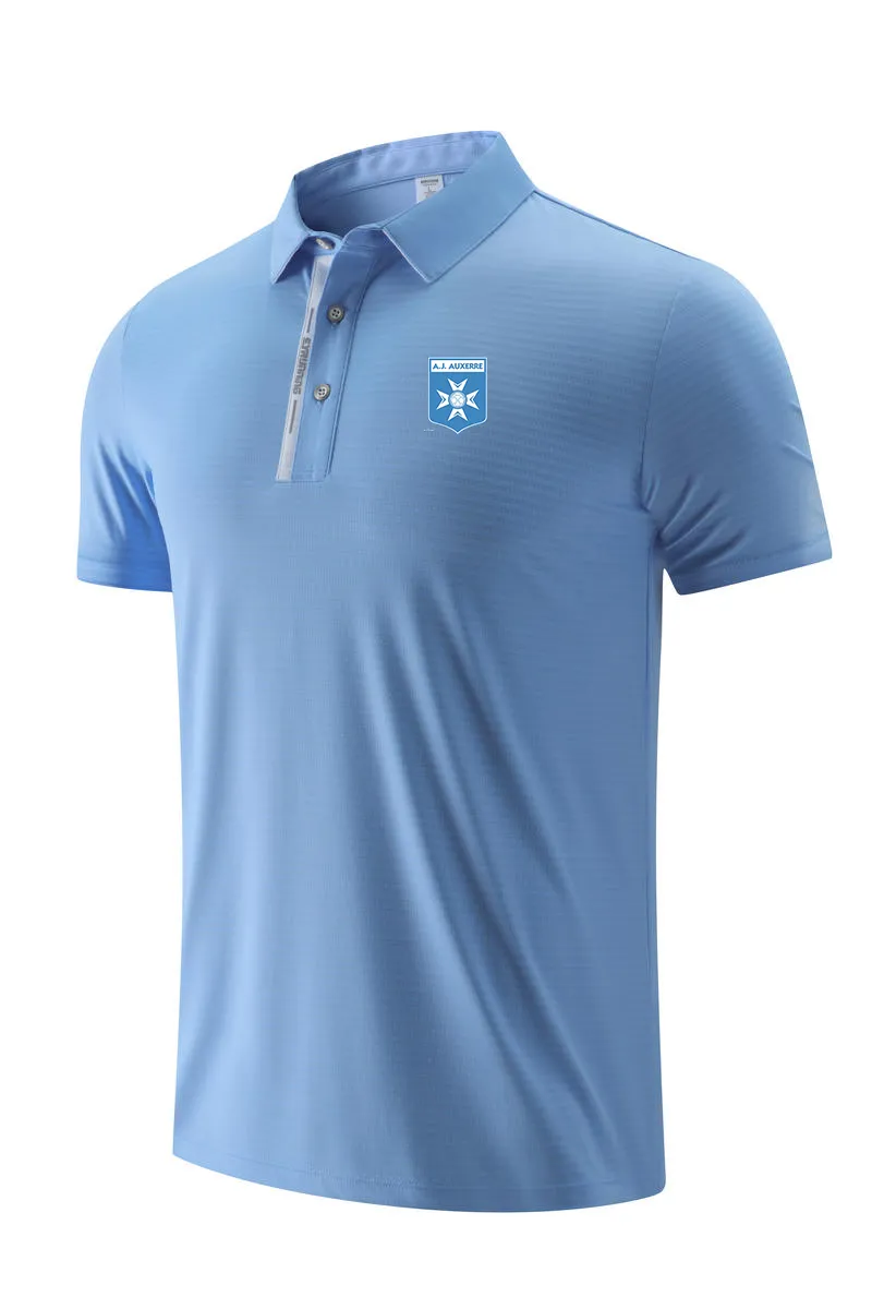 22 AJ AUXERRE POLO LEISURE 여름 남성용 셔츠 여름에 통기 가능한 드라이 아이스 메쉬 패브릭 스포츠 티셔츠 로고가 사용자 정의 할 수 있습니다.