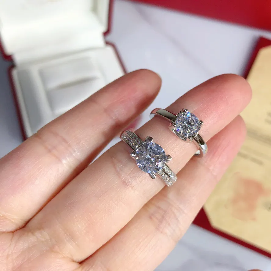 Diamants Ring Diamond Sterling Gümüş 18K Altın Kaplama 2 C Elmas Lüks Marka Resmi Reprodüksiyonları Elmas Çift Nişan Yüzükleri