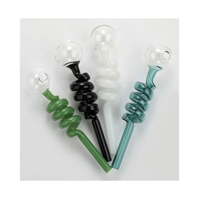 Collection Verre Brûleur À Huile Tuyau Tobcco Herbe Sèche Grande Boule Barboteur D'eau Tubes À Fumer Tuyaux À Main Spirale Tube De Verre Épais Pyrex Ongles Vert Bleu Rose Noir Cadeau