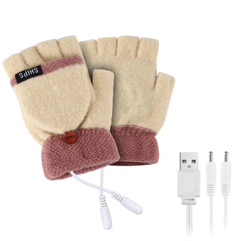 Gants à cinq doigts USB chauffants électriques double face mitaines chauffantes rechargeables étanches température réglable cyclisme ski