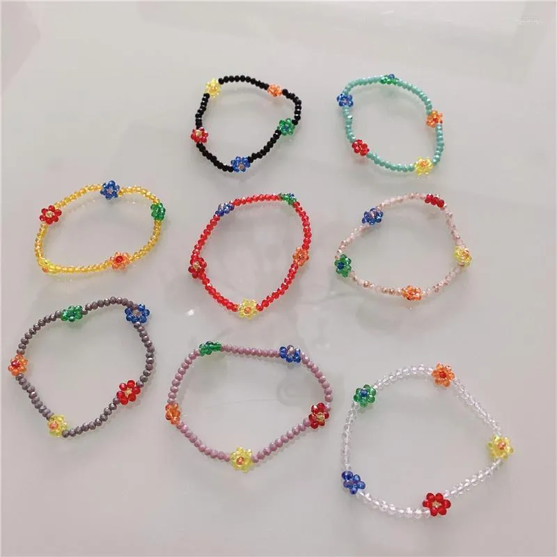 Beaded Strands PUNKI Girl Crystal Flower Ins Wind Daisy Bracelet Color Female Usual Decorative Gift Fawn22