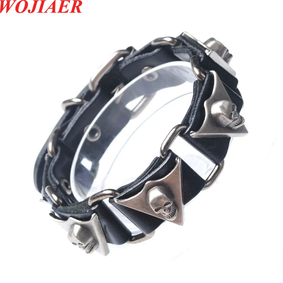 Black Ghost Head Skull Adjustable Handmade Men Bracelets Male Women Leather Bracelet Men Bangle Wholesale Jewelry Gift BC020