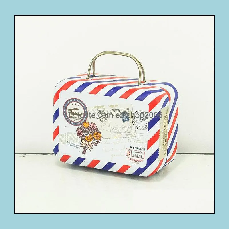 75*35*55mm small tin vintage party rectangle handbag suitcase luggage shaped candy box wedding favor gift boxes sn1997