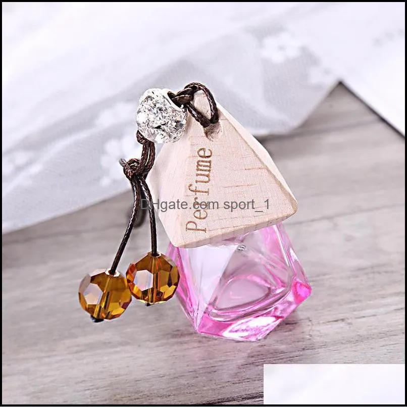 glass car perfume bottle with wood beautiful cap empty refillable bottle hanging cute air freshener carrier home car decorate lxl743q