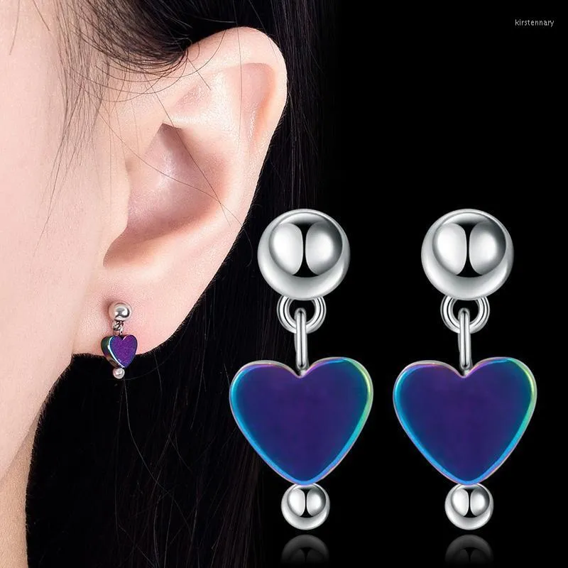 Orecchini a bottone da donna in argento sterling 925 Orecchini a forma di cuore colorati blu romantici alla moda Accessori per San Valentino Kirs22