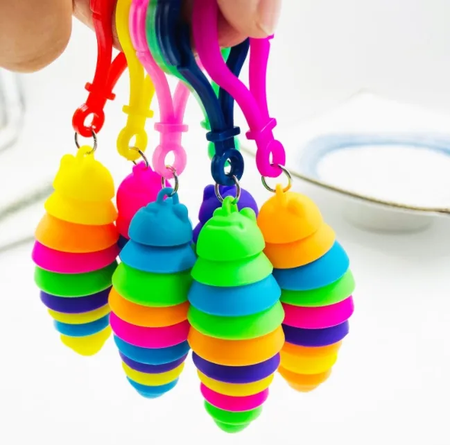 Fidget Toys Caterpillar Cute Bubbles Decompression Tool Keychain Pendant Slug Toy Elasticity Push Bubble Anti Kids Stress Educational Surprise Wholesale In Stock