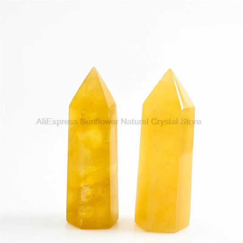 Decoratieve objecten Figurines 1pc Calciet Point Wand Geel Crystal Orange Tower Decorative