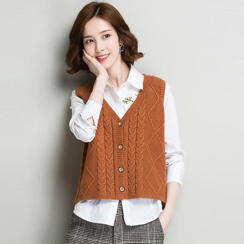 Women's Vests Spring Cardigan Coat Korean Style V-neck Sweater Vest For Women 2022 Winter Clothes Trend Full Color Single Breasted Tops Luci