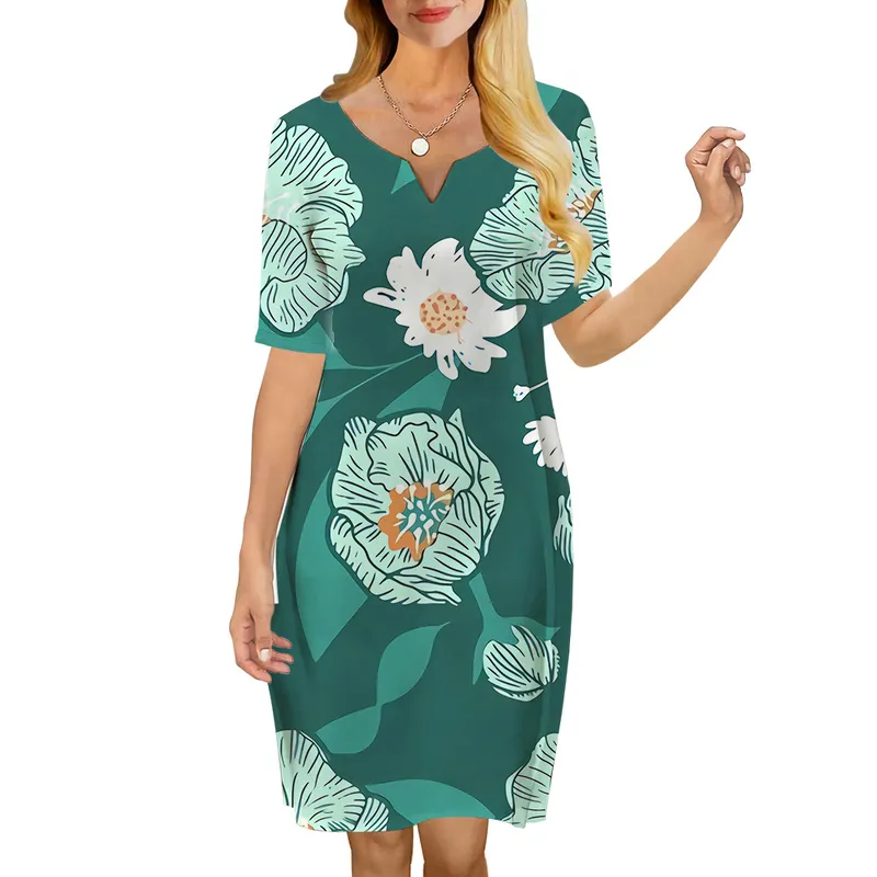 Kobiety sukienki retro kwiaty 3D nadrukowane luźne luźne sukienki z krótkim rękawem na sukienki kobiet letnie sukienki 220616