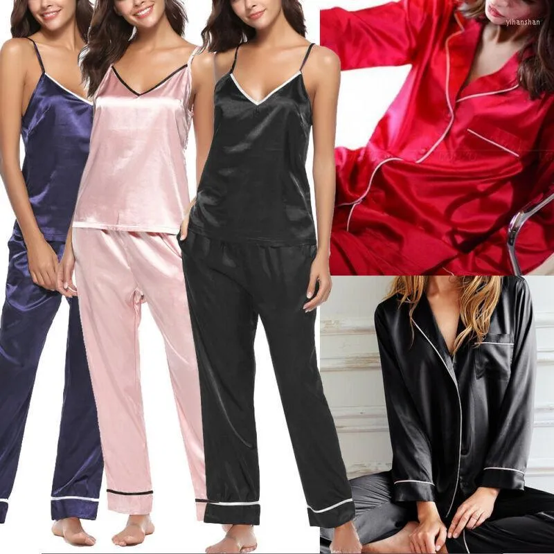 Dames zijden satijn pyjamas pyjamas dames pjs loungewear slaapkleding sets nachthemd 2022