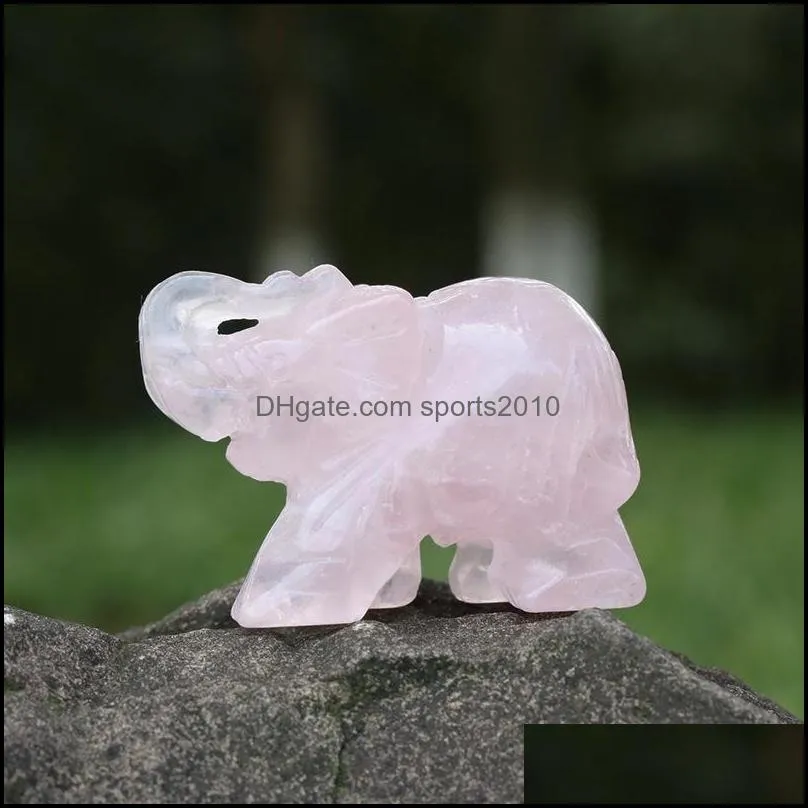 natural semi-precious stone elephant carved ornament charms rose quartz healing reiki crystal engrave craft fashion jewelry finding sports2010