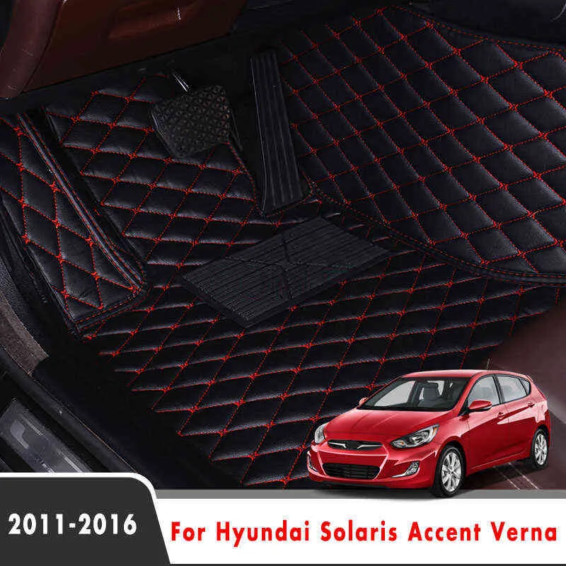 현대 Solaris Accent Verna 2016 2015 2014 2013 2012 2011 자동차 바닥 매트 스타일링 가죽 카펫 내부 액세서리 러그 H220415