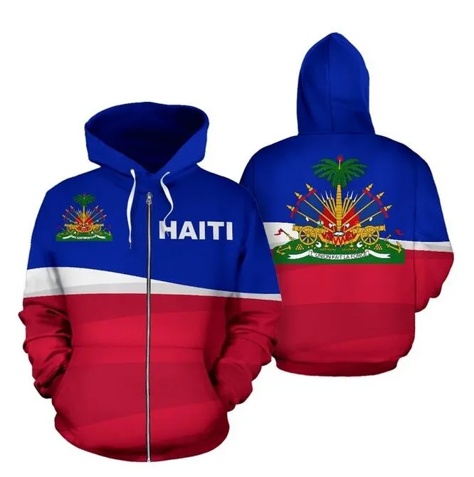 2022 Mer des Caraïbes Haïti Île Rétro 3D Sweats À Capuche Uniforme Hommes Femmes Hoodies Collège Vêtements Tops Survêtement Zipper Manteau Outfit WT09