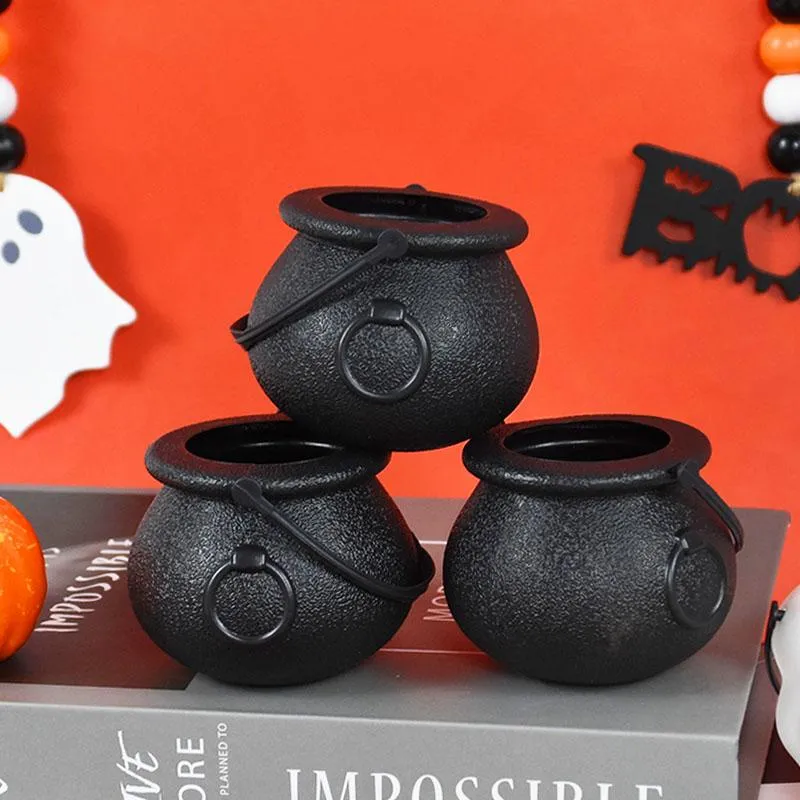 Lot De 3 Chaudrons De Sorcière Halloween - 10 Cm - Noir Avec Poignée - Déco Et Bonbons - Accessoire Fête