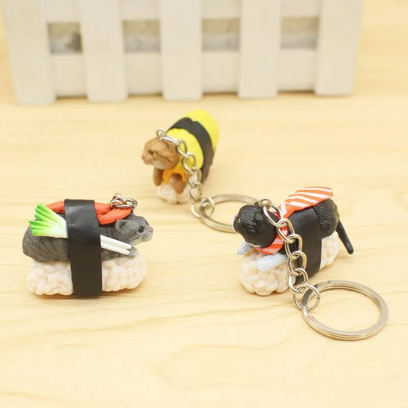 Creative Cat Sushi Keychain Key Rings Handbag Hanging Pendants Phone Charms Key Chain Gift for Kids DH8887