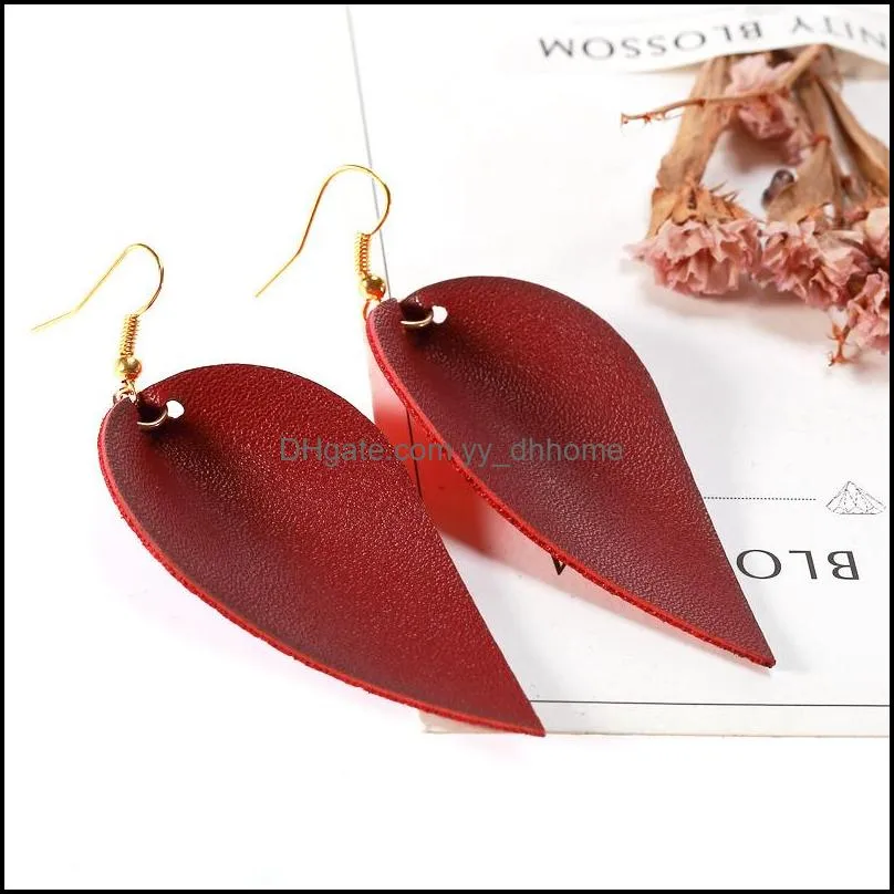 lady leather petal teardrop earring bohemian leaf dangle earrings for women girls jewelry christmas gift fashion accessory m660a