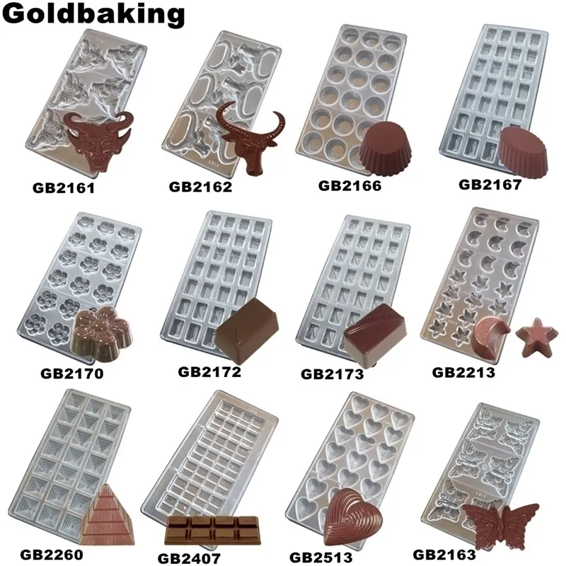 Gold -sheet çikolata kalıbı polikarbonat 12 Tasarım Seçenek Moon Star Mold DIY Y200612