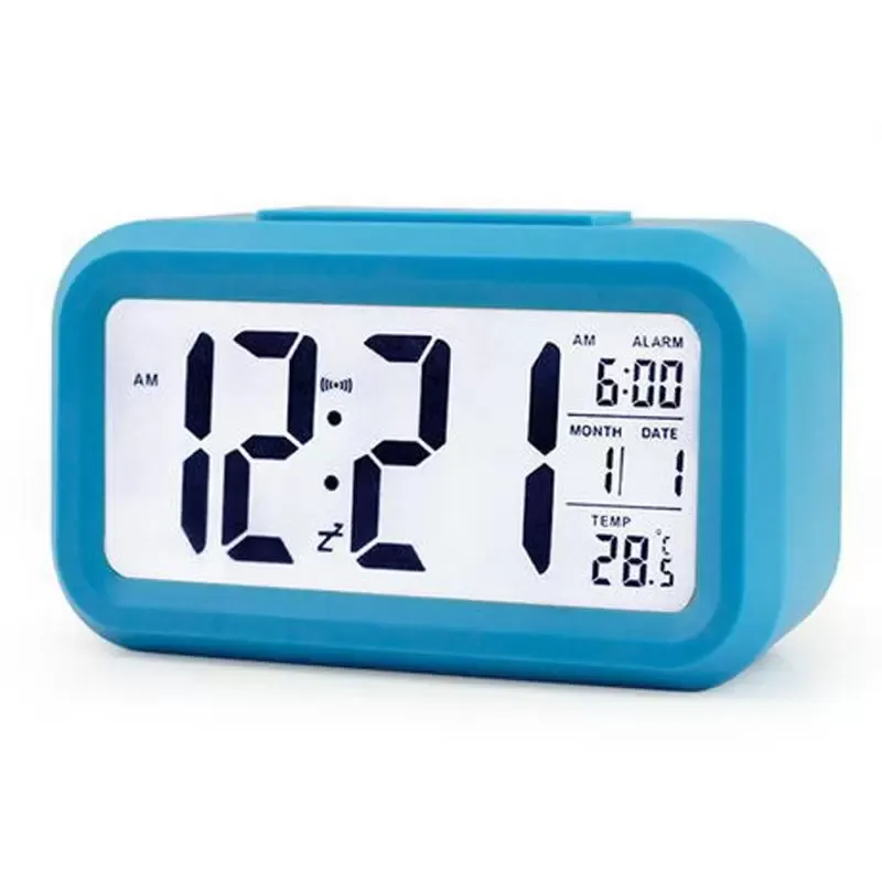 Plastic Mute Alarm Clock LCD Smart Clock Temperature Cute Photosensitive Bedside Digital Alarm Clock Snooze Nightlight Calendar C0524W25