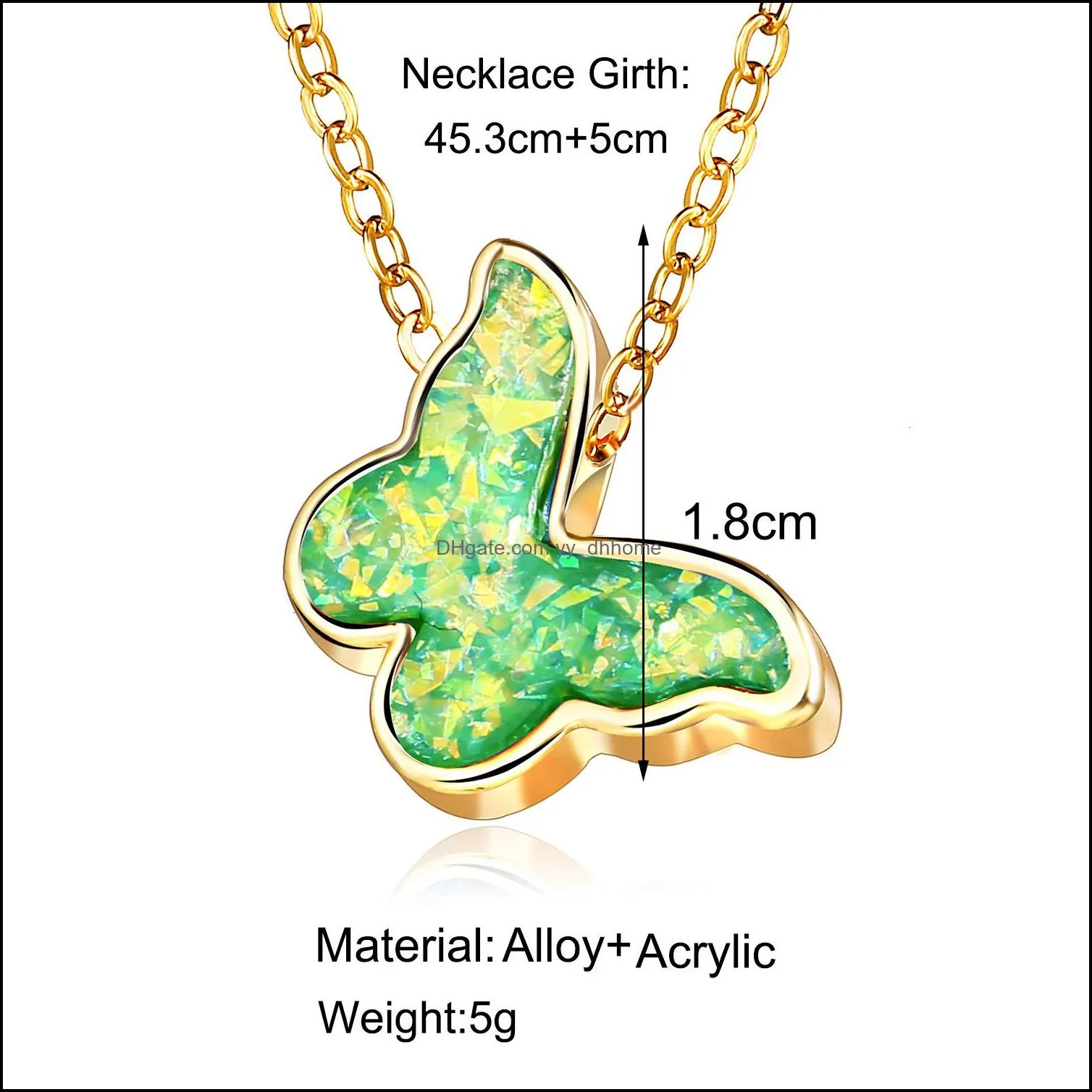 Acrylic Butterfly Necklace 2020 New Fashion Colorful Blue Pink Gold Plated Necklace for Women Girls