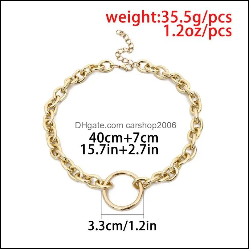 Chain Choker O-Ring Necklace Punk Heavy Link Chain Necklace and Bracelet Set Biker Heavy Gole Silver Jewelry For Men Women