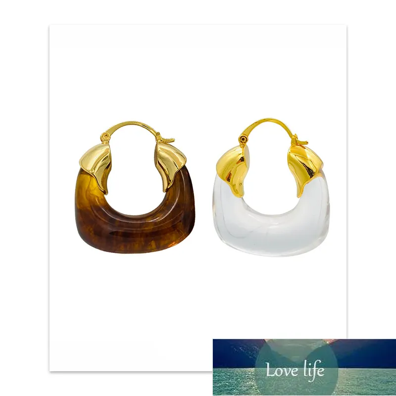 Retro Exaggerated U-Shaped Resin Hoop Earrings Female European and American Style Ins Indifference Trend Hawksbill Amber Ear Ring Earring