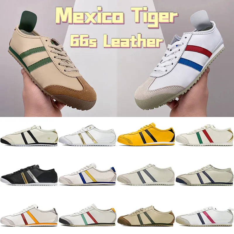 Mexico 66s Running Shoes Tiger Couro Tênis Bege Preto Ouro Creme Azul da Prússia Spice Latte Verde Bétula Clássico Homens Mulheres Tênis