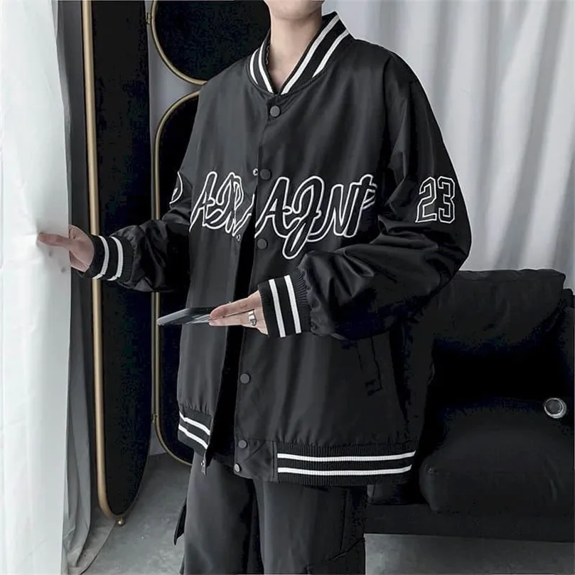 Spring Herfst Bomber Jacket Men Women Harajuku Bfpreppy Style Loose Trend Baseball Uniform Letter Borduurwerk eenvoudige jassen 220816