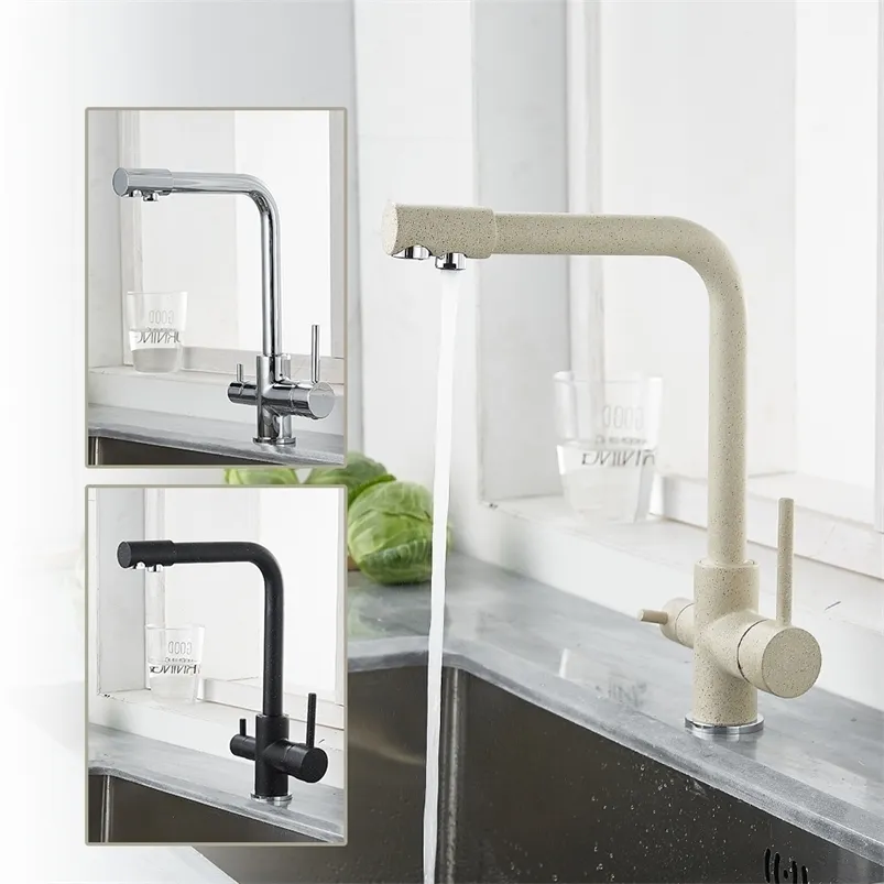 Kitchen Filtered Faucet balck with Dot Brass Purifier Dual Sprayer Drinking Water Tap Vessel Sink Mixer Torneira T200710