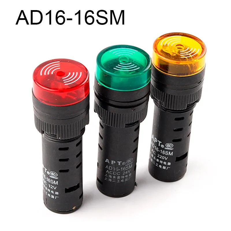 Schakelaar kleurrijke AD16-16 msm flits signaal licht rode LED 12V 24V 220V 16 mm actieve zoemer piep alarmindicator gele greenswaks